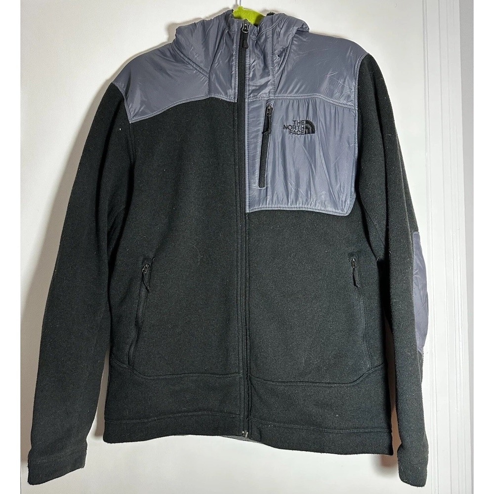 The North Face Sz:L Gordon Anza Black/ Grey Hooded Windbreaker Zip Fleece Jacket